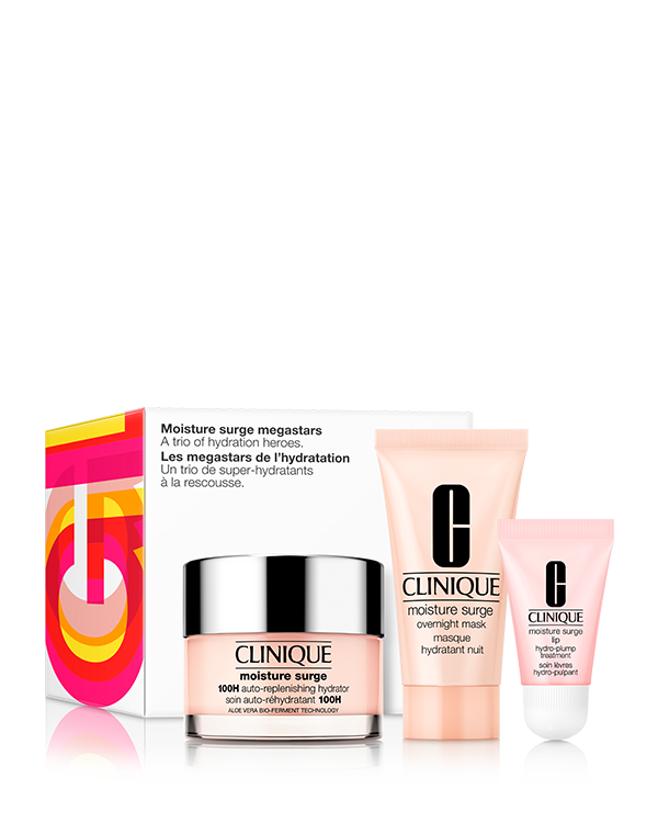 Coffret Moisture Surge Megastars, Un trio de best-sellers de l&#039;hydratation dans un coffret rafraîchissant.